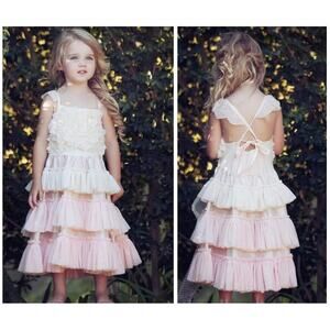 Dollcake Girls Dress Love Potion Ruffle Lace Party Tiered Pink White Size 6 RARE